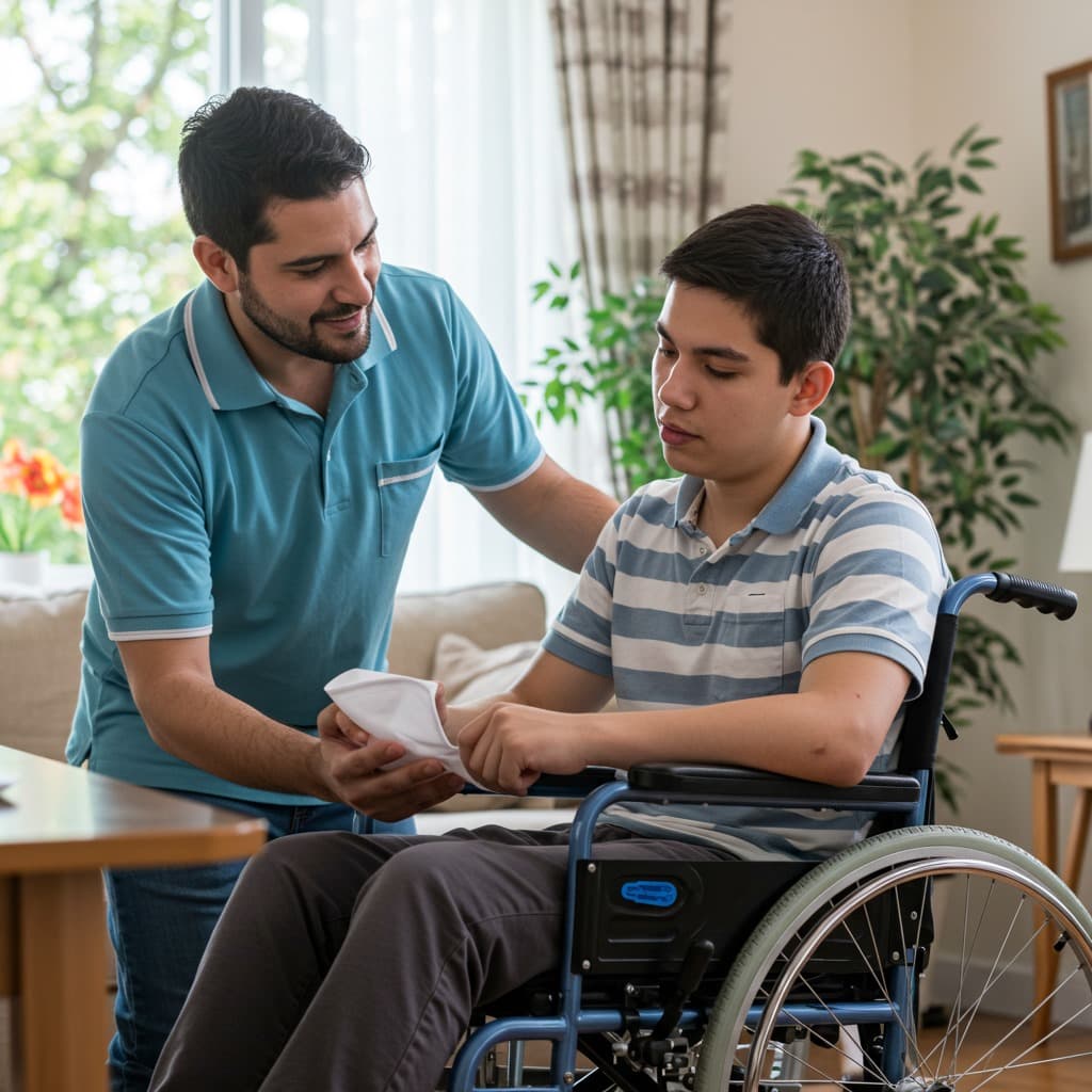 People assisting someone in a wheelchair outdoors